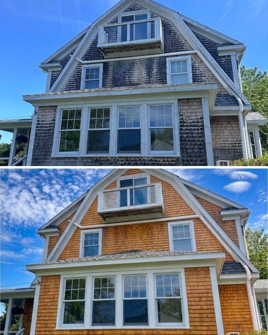 Cedar shake siding before and after restoration