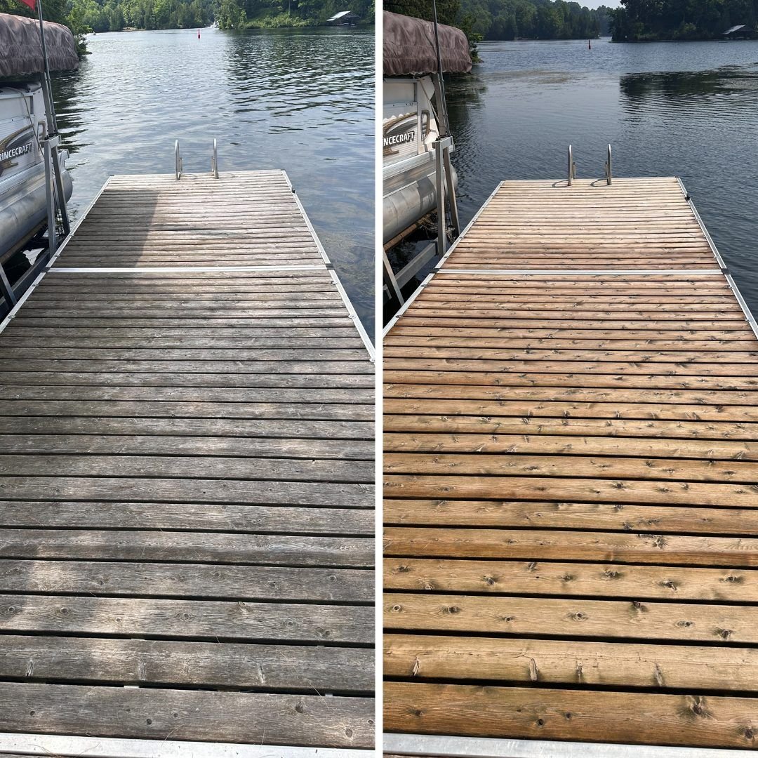 Dock and deck wood brightening before and after